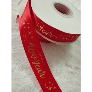 Cuộn 28 mét ruy bặng lụa 2,5cm Happy New year