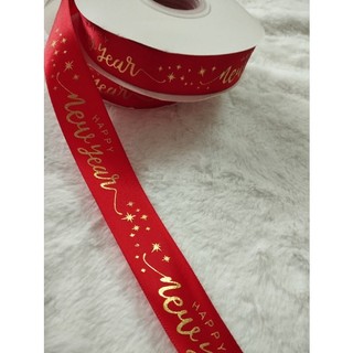 Cuộn 28 mét ruy bặng lụa 2,5cm Happy New year