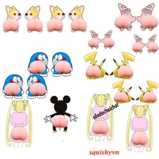 Hình dán mông đào silicon 2 hình dùng dán laptop tô điểm giải tri Mochi squishy hình cái mông