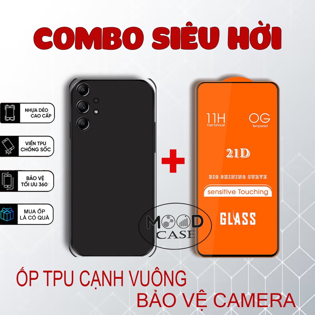 Ốp TPU vuông + cường lực 21D Samsung A13, A23, A33, A53, A73 Full màn Bảo vệ cam-MoodCase
