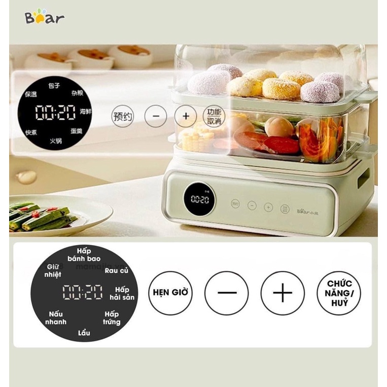 HÀNG CÓ SẴN/NỒI HẤP ĐIỆN ĐA NĂNG 2 TẦNG 15.5L BEAR DZG-P20W6- bảo hành 12 tháng