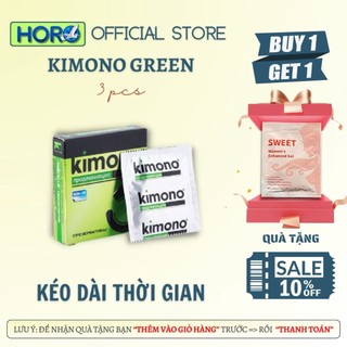 Bao cao su Kimono kéo dài thời gian siêu mỏng 0.03 mm màu xanh Green, Hộp 3 bcs