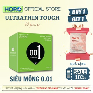 Bao cao su Juncai siêu mỏng 0.01 mm cao cấp kéo dài thời gian, gân gai tăng khoái cảm, Hộp 10 bcs