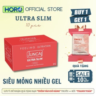 Bao cao su Juncai Siêu mỏng 0.01 Ultra Slim Nhiều gel bôi trơn kéo dài thời gian, Hộp 10 bcs