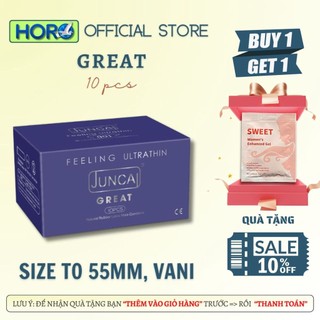 Bao cao su Juncai Size to 55mm Siêu mỏng 0.01 Great Hương dâu Nhiều gel bôi trơn Mát lạnh, Hộp 10 bcs