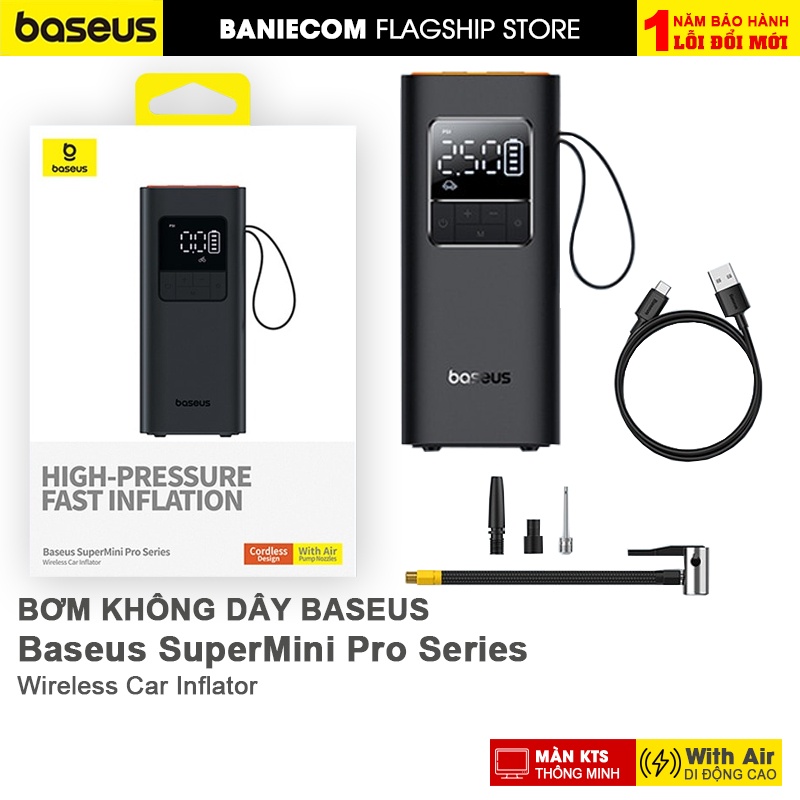 Máy Bơm Lốp Không Dây Baseus SuperMini Pro Series 50W 4000mAh Wireless Car Inflator BS-CG016 BANIECOM MALL