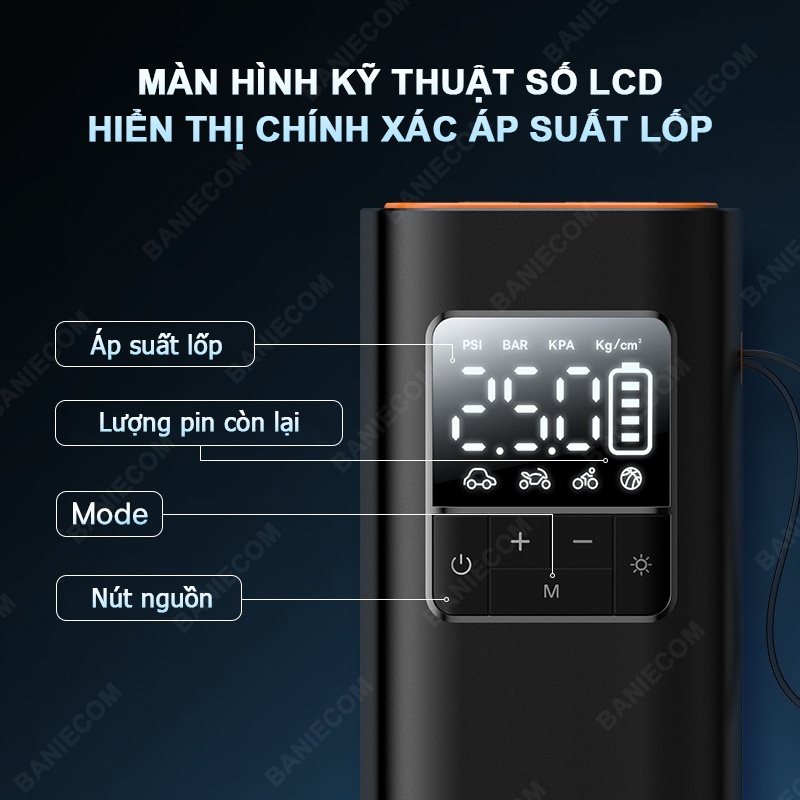 Máy Bơm Lốp Không Dây Baseus SuperMini Pro Series 50W 4000mAh Wireless Car Inflator BS-CG016 BANIECOM MALL