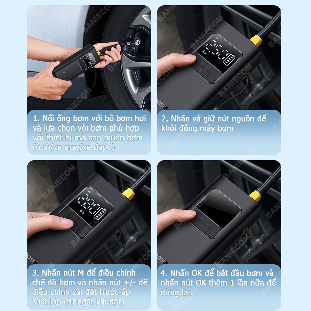 Máy Bơm Lốp Không Dây Baseus SuperMini Pro Series 50W 4000mAh Wireless Car Inflator BS-CG016 BANIECOM MALL