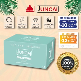 Bao cao su Juncai size nhỏ 49mm Siêu mỏng 0.01 Spearmint nhiều gel bôi trơn bạc hà, Hộp 10 bcs durex_olo_store