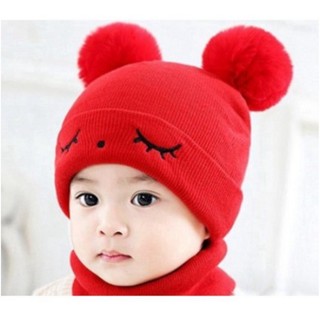 Mũ len hình đôi mắt tai quả bông dễ thương cho bé