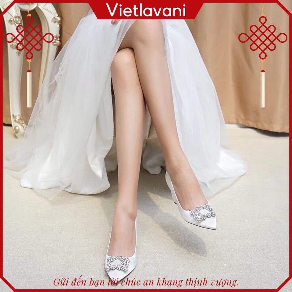 Giày Cao Gót Size 40-43 mã CGC61 BIG SIZE, CAO 5P, CÓ 2 MÀU ĐEN KEM, Thời Trang Đá Lấp Lánh Trẻ Trung.