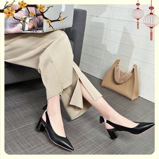 Giầy cao gót mũi nhọn 5 phân quai chun Nơ Mã CCC9