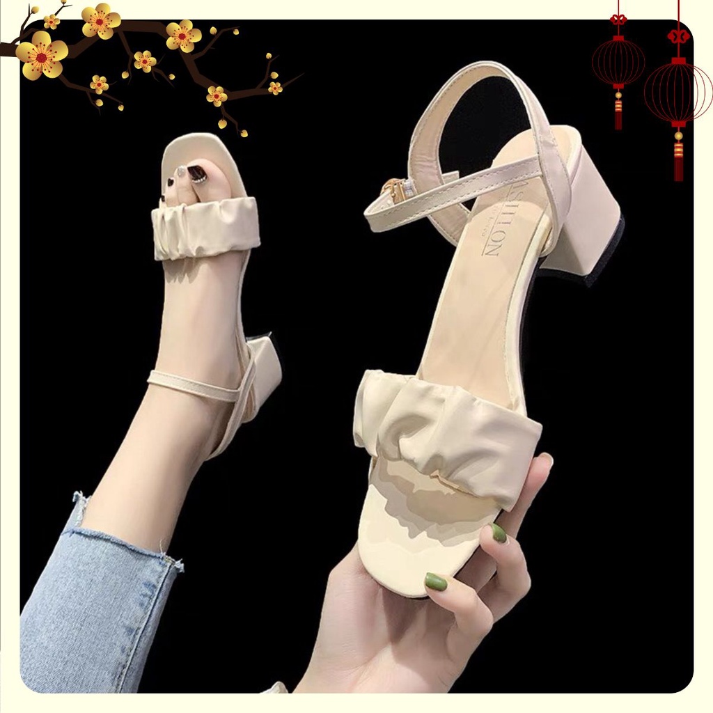 Giày Sandal bigSize 35-43 Cao Gót 5p Phối Xếp Ly Xinh Xắn Mã GNS58