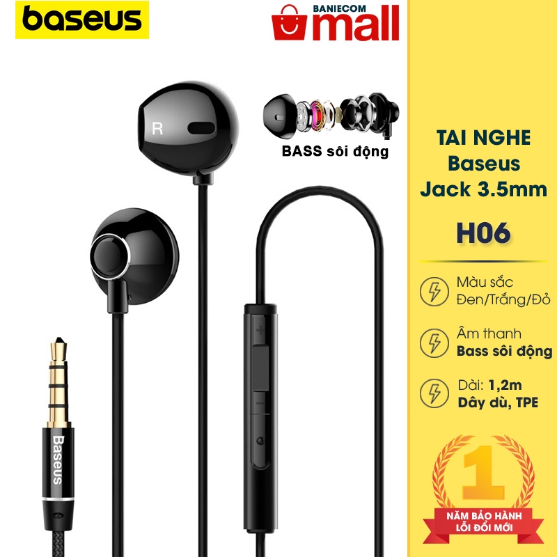 Tai Nghe Nhét Tai Baseus H06 in-ear Âm thanh nổi 6D Jack 3.5mm - BANIECOM