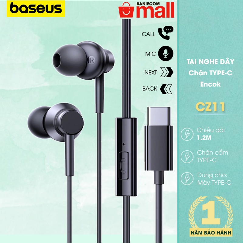 Tai Nghe Có Dây Baseus Encok CZ11 Wired Earphones  Có mic, đàm thoại, nghe gọi, tăng giảm âm lượng - BANIECOM