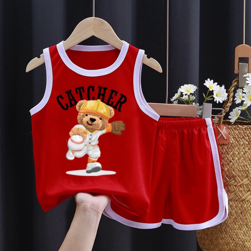 Bộ bé trai thể thao hình gấu nón vàng bao tay nâu cho bé từ 6kg đến 29kg.BDBT57. . .