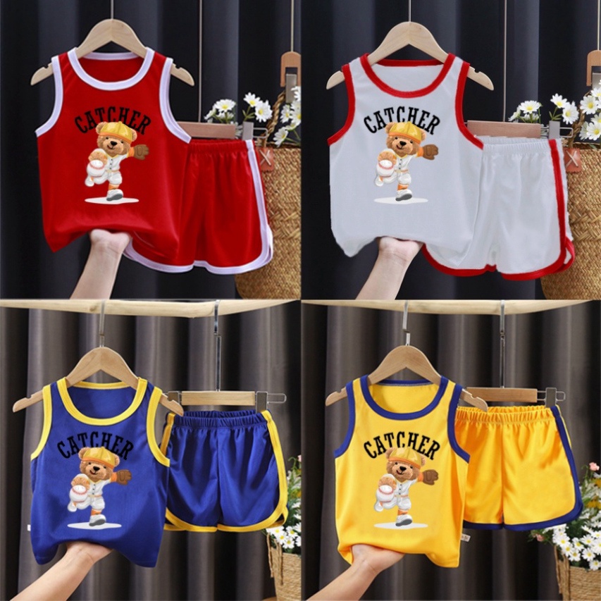 Bộ bé trai thể thao hình gấu nón vàng bao tay nâu cho bé từ 6kg đến 29kg.BDBT57. . .