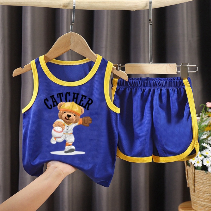 Bộ bé trai thể thao hình gấu nón vàng bao tay nâu cho bé từ 6kg đến 29kg.BDBT57. . .