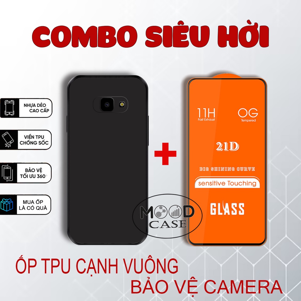 Ốp TPU vuông + cường lực 21D Samsung J4 Plus, J4 Core, J4+, J4 Prime Full màn Bảo vệ cam-MoodCase