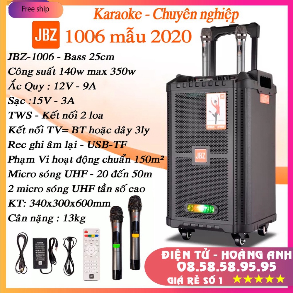 Loa kéo karaoke JBZ-NE-1006 / 0806 / 1206  tặng 2 Micro UHF- Kim loại .