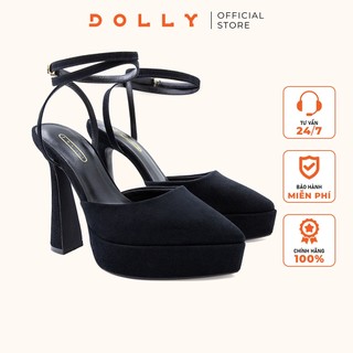 Giày sandal cao gót bít mũi đế thô 13 phân dolly mã 1555 black