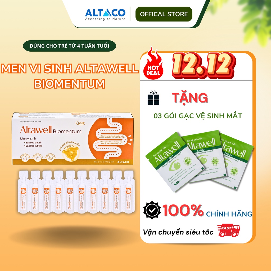 Altawell Biomentum- Men vi sinh chủng gốc Nhật Bản- Bổ sung lợi khuẩn hỗ trợ tiêu hóa, giảm đầy hơi (Hộp 20 ống)