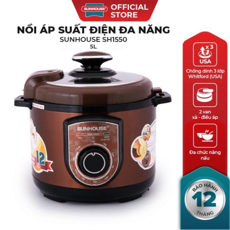 Nồi áp suất điện đa năng sunhouse SH1550 Bảo hành chính hãng 12 tháng