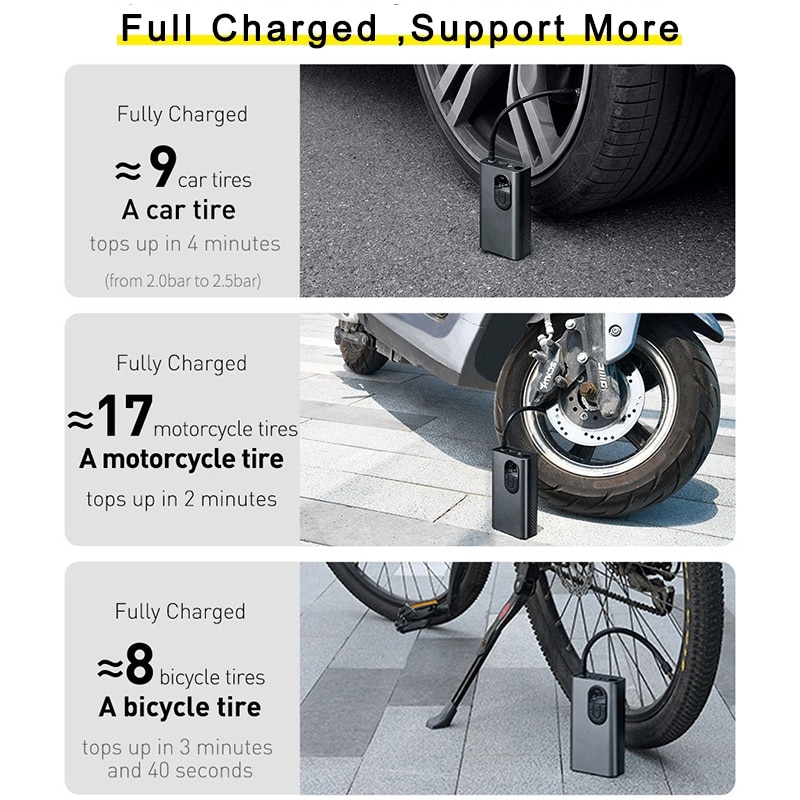 Bơm không dây ô tô Baseus Energy Source Inflator Pump Pin sạc 2000mAh theo dõi áp suất, 5-150 psi - BANIECOM