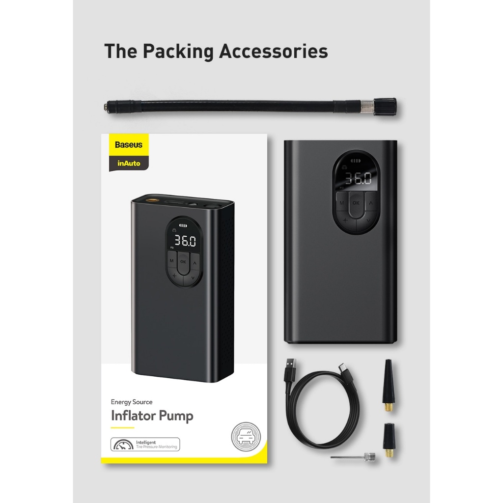 Bơm không dây ô tô Baseus Energy Source Inflator Pump Pin sạc 2000mAh theo dõi áp suất, 5-150 psi - BANIECOM