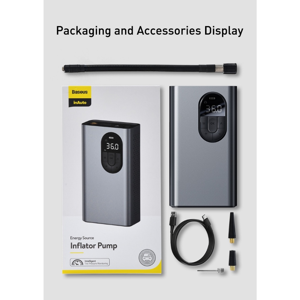 Bơm không dây ô tô Baseus Energy Source Inflator Pump Pin sạc 2000mAh theo dõi áp suất, 5-150 psi - BANIECOM