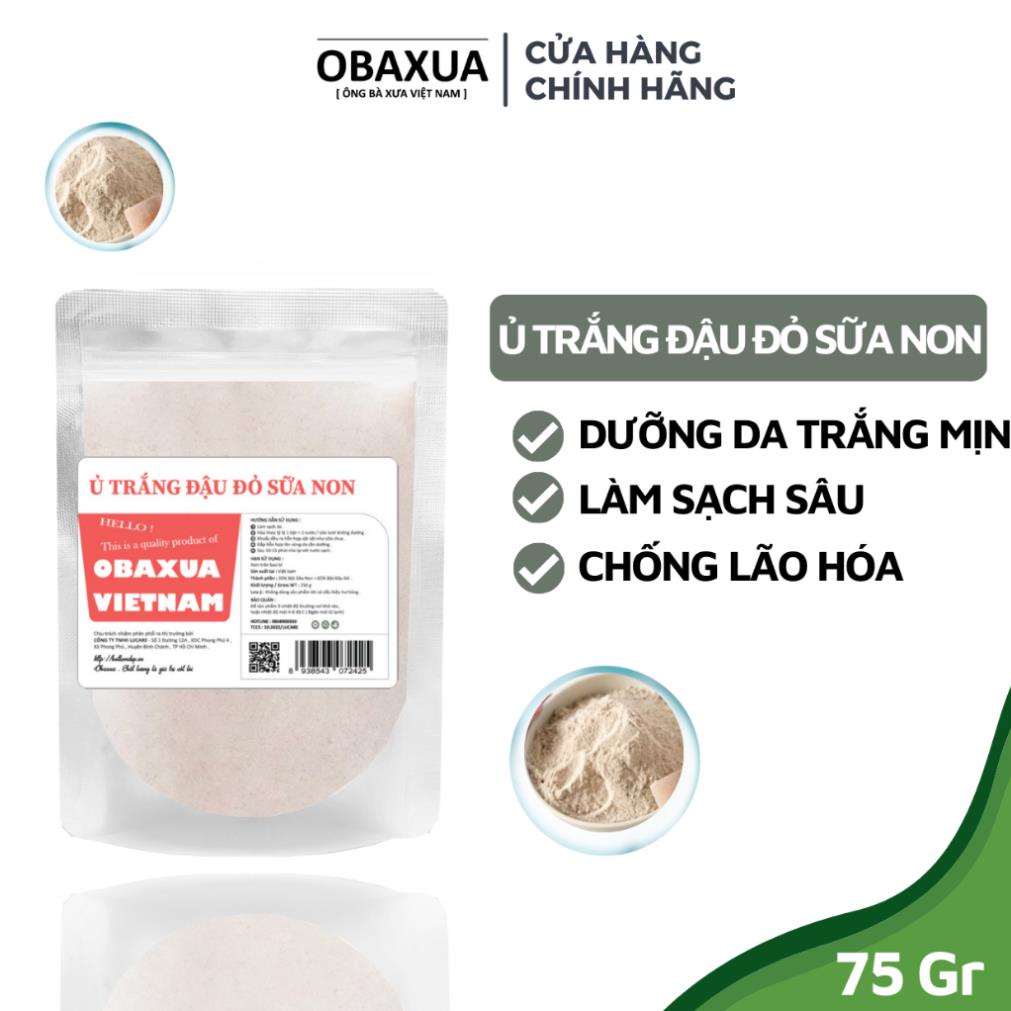 Bột ủ trắng đậu đỏ sữa non Obaxua nguyên chất sạch mịn - Mặt nạ bột giúp dưỡng trắng, cấp ẩm làm sạch sâu cho mặt và bod