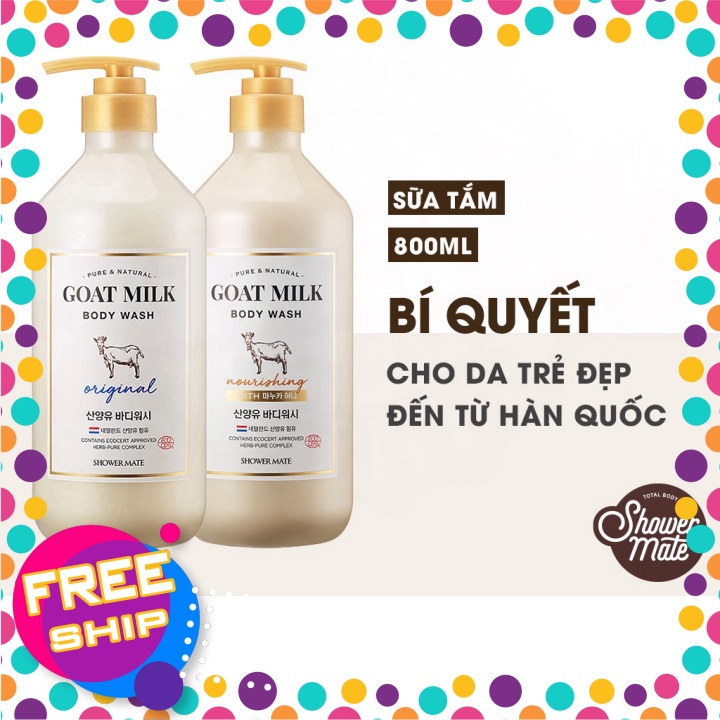 Sữa tắm dê dưỡng ẩm Hàn Quốc Shower Mate Goat Milk bổ sung Selen,Prebio chống lão hoá, chăm sóc cho làn da