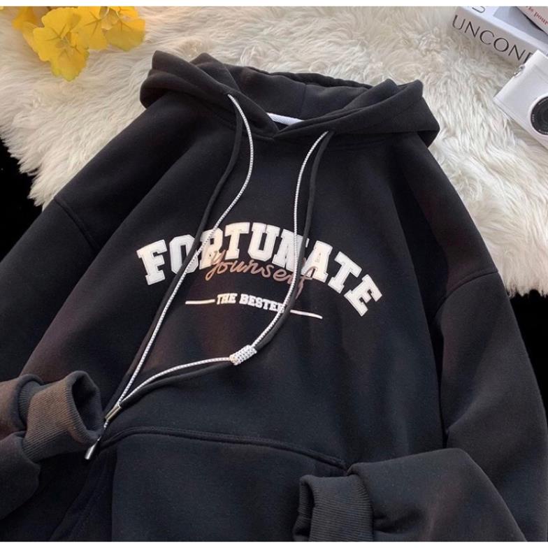 Áo Hoodie Nam Nữ  Unisex  From Rộng Nỉ Bông  In Chữ FORTUNATE