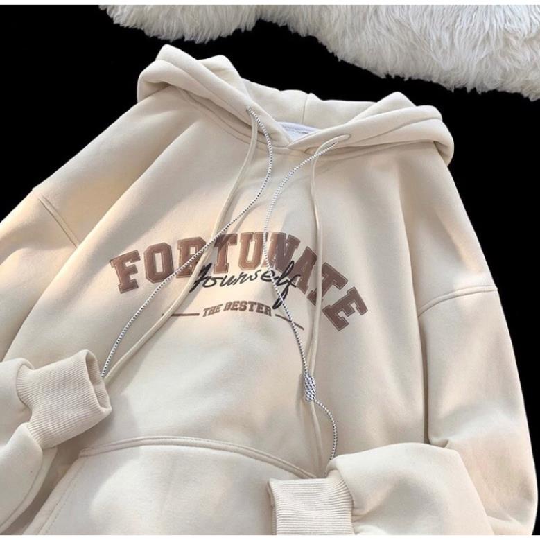 Áo Hoodie Nam Nữ  Unisex  From Rộng Nỉ Bông  In Chữ FORTUNATE