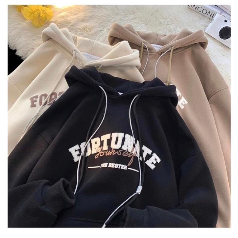 Áo Hoodie Nam Nữ  Unisex  From Rộng Nỉ Bông  In Chữ FORTUNATE