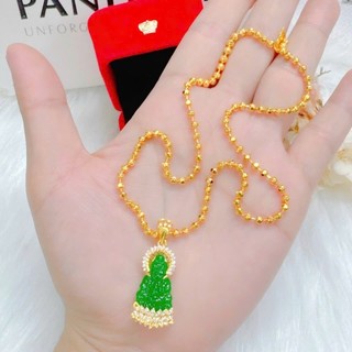 Dây chuyền bi mặt mẹ đá xanh mạ vàng