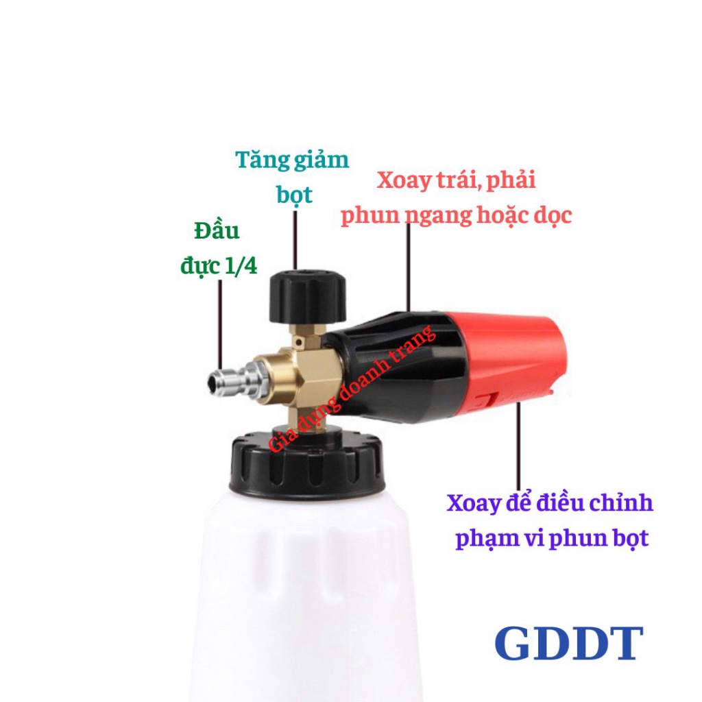 Bình xịt bọt tuyết 1L lắp máy rửa xe mini, máy rửa xe áp lực cao, phụ kiện máy rửa xe