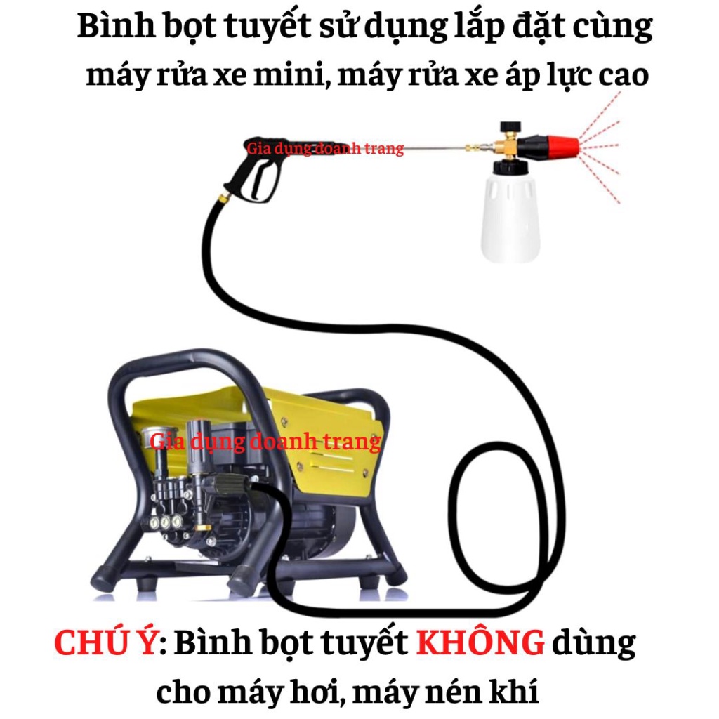 Bình xịt bọt tuyết 1L lắp máy rửa xe mini, máy rửa xe áp lực cao, phụ kiện máy rửa xe