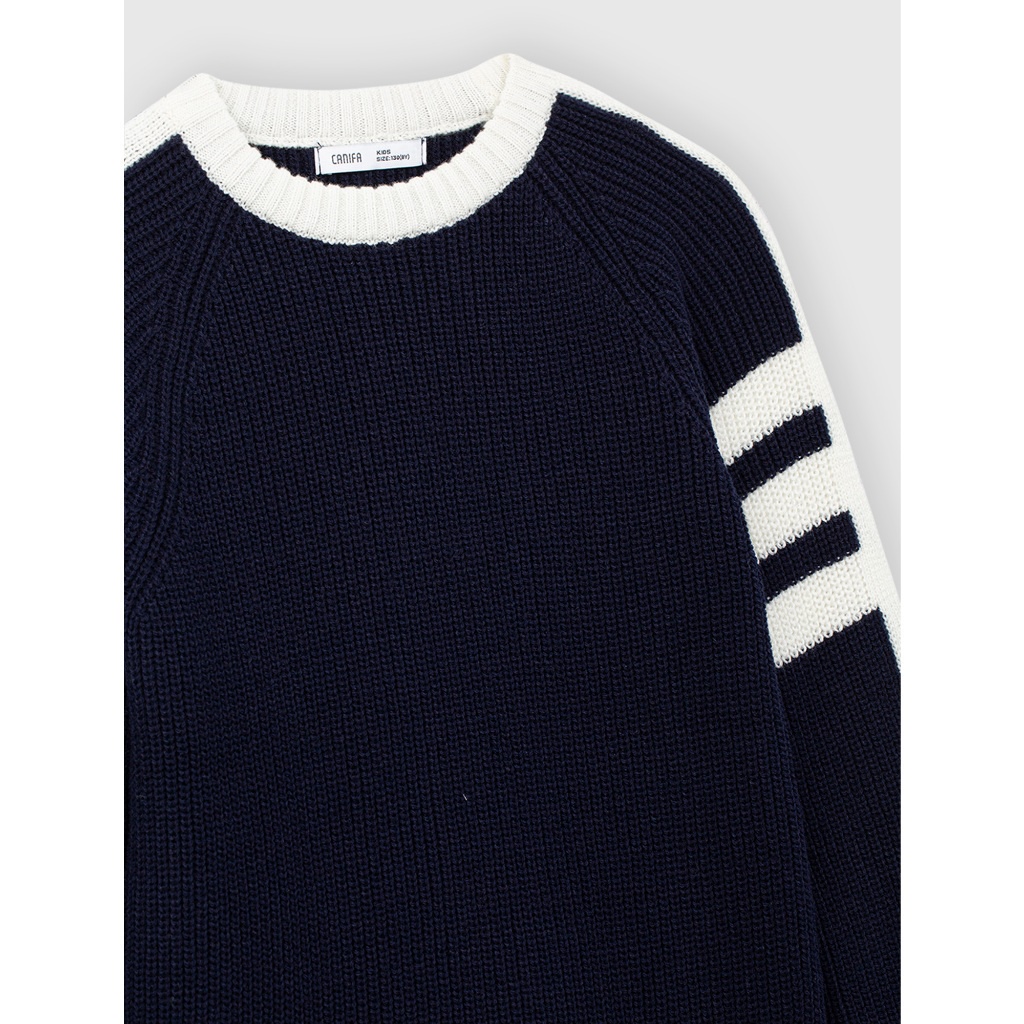 Áo len bé trai CANIFA cổ tròn dài tay phối màu 2TE23W009