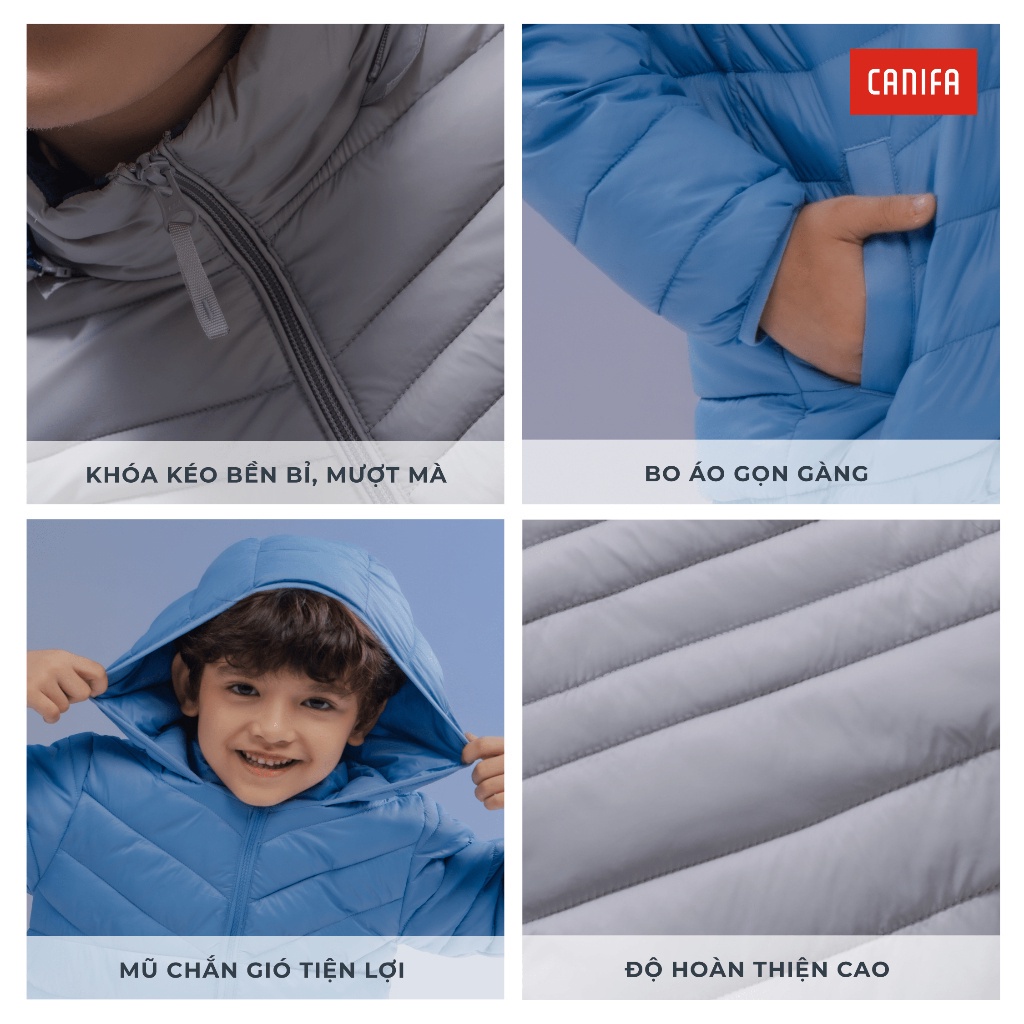 Áo khoác phao cho bé CANINFA chần bông Ultra Air ba lớp có mũ siêu nhẹ cản gió tốt 3OT23W007