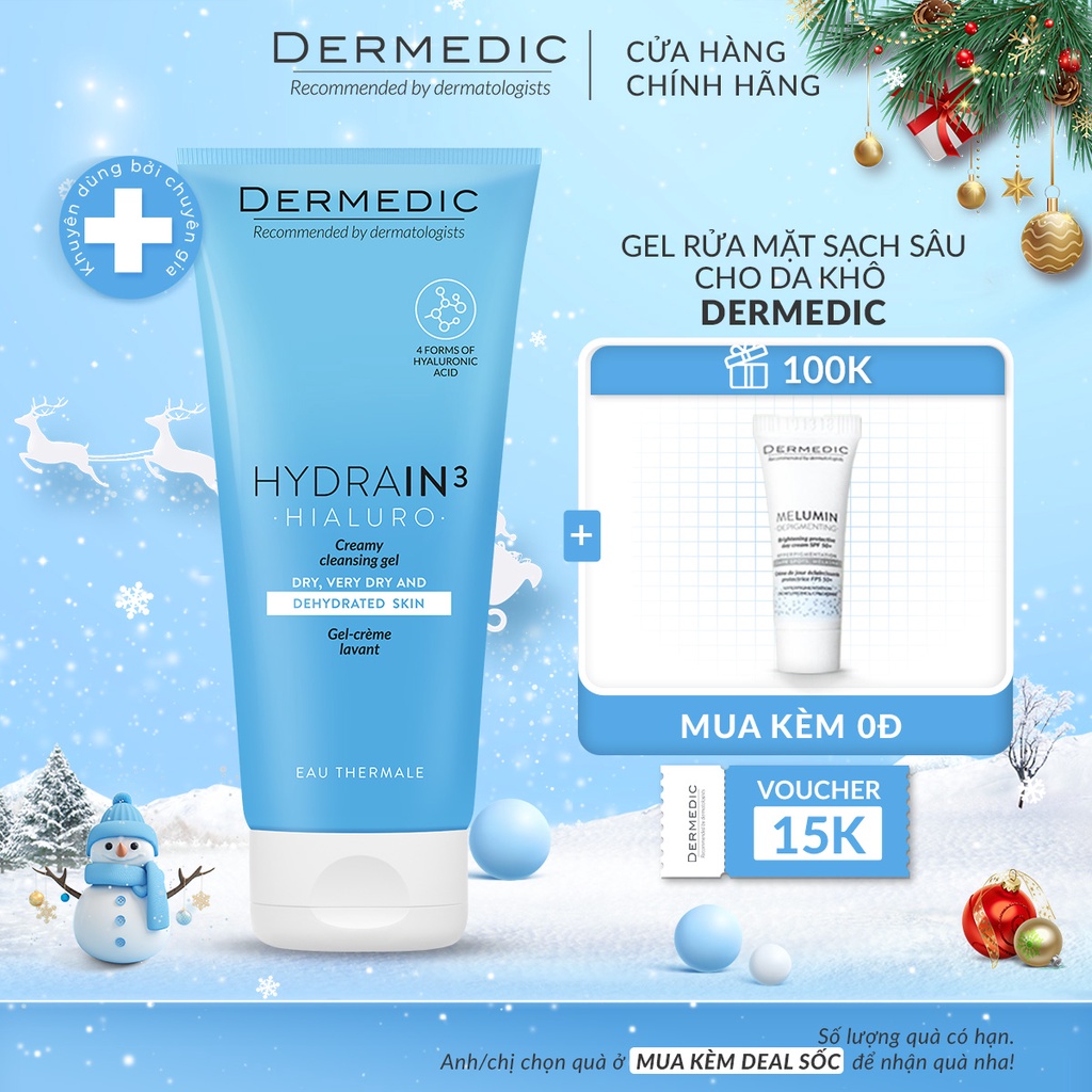 Gel rửa mặt làm sạch và ẩm mượt cho da Hydrain3 Hialuro Creamy Cleansing Gel 200ml