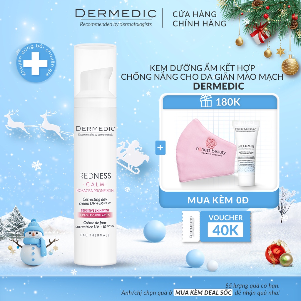 Kem ban ngày cho da giảm mao mạch, mẩn đỏ Dermedic Redness Rosacea Prone Skin Correcting Day Cream UV + IR SPF20 - 40ml