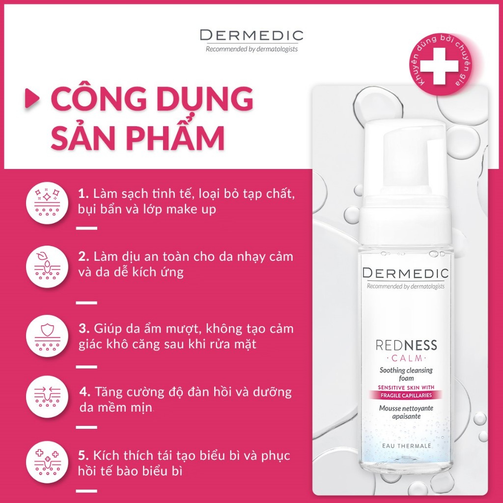 Combo 2 Bọt rửa mặt dành cho da nhạy cảm Dermedic Redness Soothing Cleansing Foam 170ml