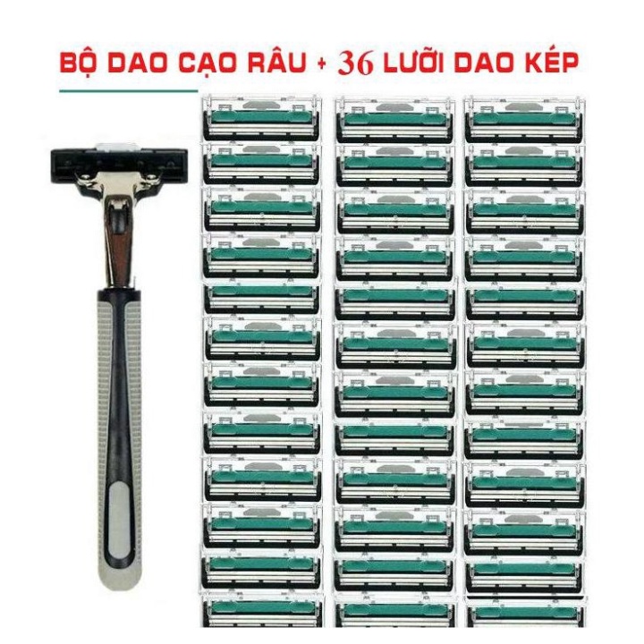 Dao cạo râu 2 lưỡi thế hệ mới và 36 lưỡi dao kép chính hiệu Luxury - đầu thay tiện lợi (Tặng kèm tuýp kem cạo râu)