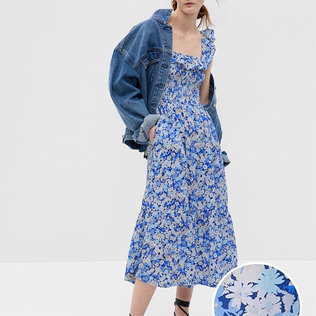 GAP - Đầm Vải Nữ - Ruffle Neck Smock Midi Dress 548488-01