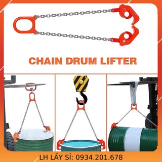 Sling xích kẹp móc cẩu thùng phuy 600kg - 1 tấn, xích 2 chân nâng cẩu thùng phuy, bộ dây nâng thùng phuy