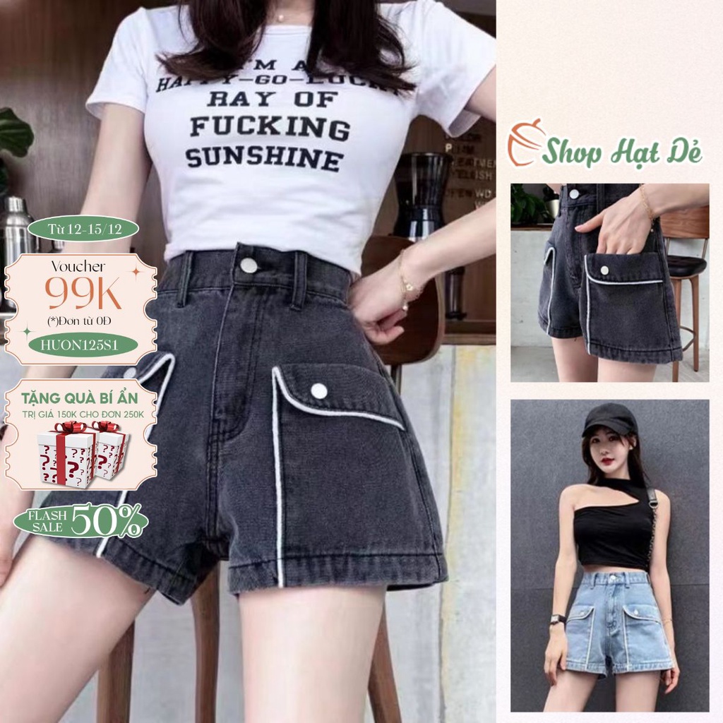 Quần short jeans nữ cạp cao đùi ngắn siêu cá tính chất liệu dày dặn cao cấp tôn dáng Q3 Shop Hạt Dẻ