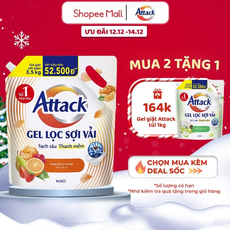 Gel Giặt Attack Hương Trái Cây Tươi Mát Túi 3.5Kg