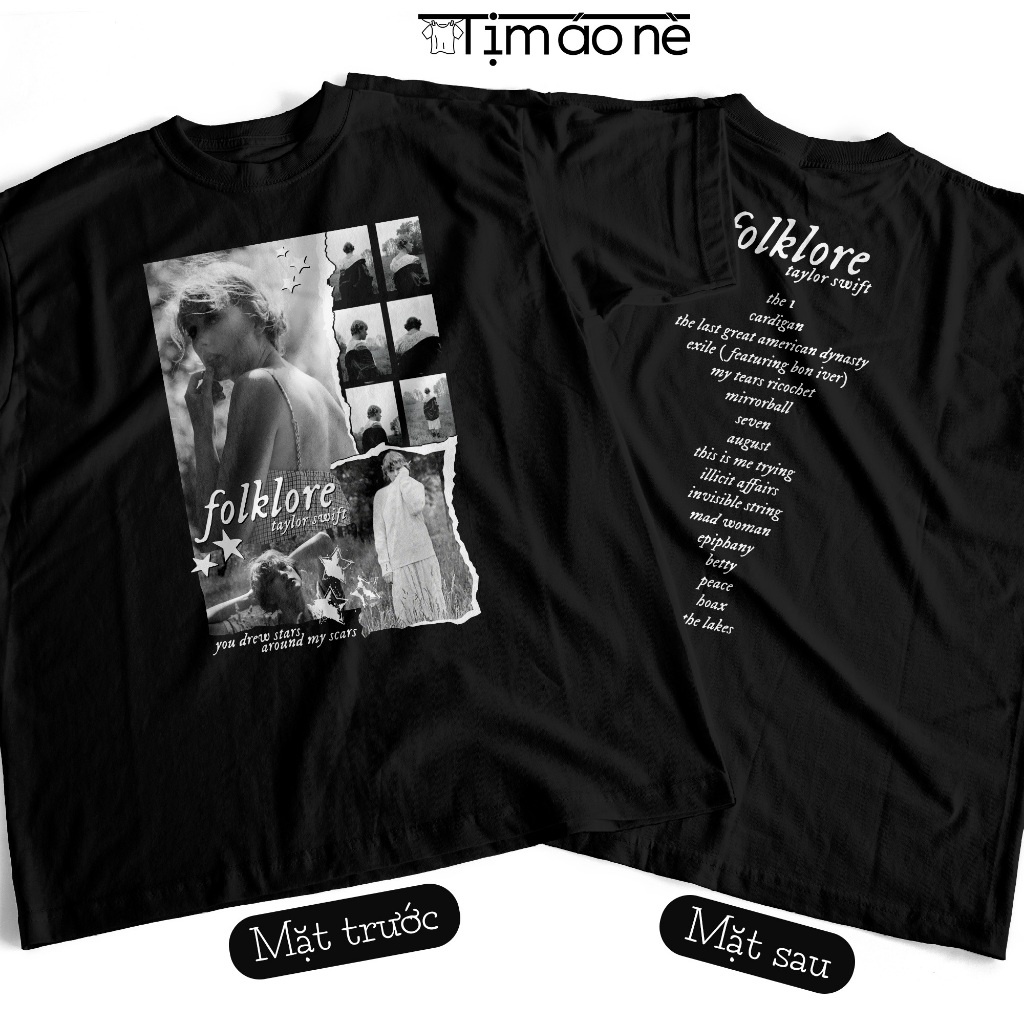 Áo thun Taylor Swift Album 1989, Áo Ca Sĩ Taylor Swift Folklore 2 mặt cho Fan, Áo The Eras Tour. Áo Thun Cotton Nam Nữ