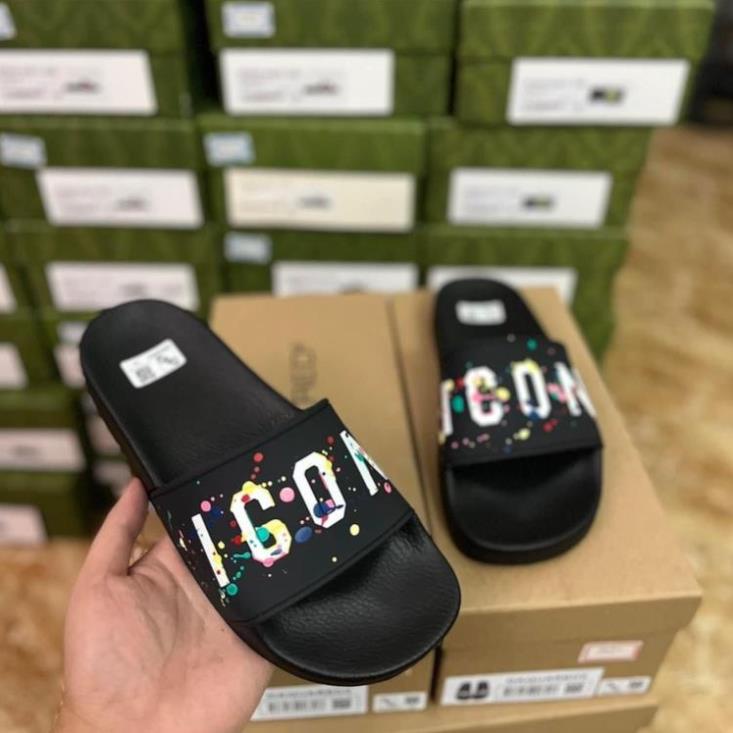 Dép lê icon quai ngang , dép DSQ2 quai ngang vẩy sơn mới nhất đế cao su chống thấm nước, Dép icon